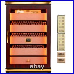 Cigar Humidor Cabinet 500 Count Triple Light Digital Hygrometer Ebony Desktop