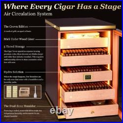 Cigar Humidor Cabinet 500 Count Triple Light Digital Hygrometer Ebony Desktop