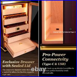 Cigar Humidor Cabinet 500 Count Triple Light Digital Hygrometer Ebony Desktop