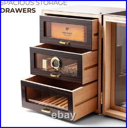 Cigar Humidor Cabinet, Desktop Cigar Gift for Men Holds 150 Counts with Adjustab