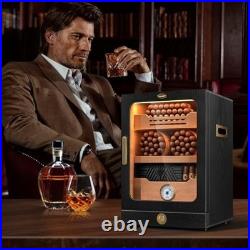 Cigar Humidor Cabinet, Desktop Cigar Humidor Glass Top, Cigar Gift for Men, with