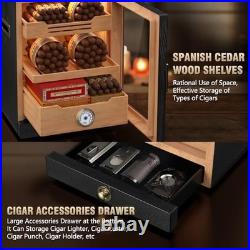 Cigar Humidor Cabinet, Desktop Cigar Humidor Glass Top, Cigar Gift for Men, with