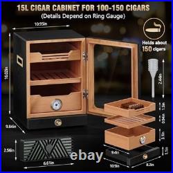 Cigar Humidor Cabinet, Desktop Cigar Humidor Glass Top, Cigar Gift for Men, with