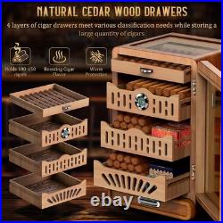 Cigar Humidor Cabinet, Desktop Cigar Humidor Glass Top, Cigar Gift for Men, with