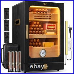 Cigar Humidor Cabinet Desktop Spanish Cedar Light Control Black Tesonway System