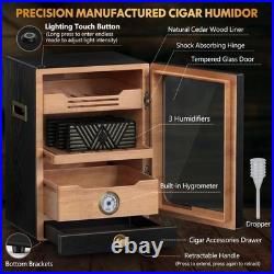 Cigar Humidor Cabinet Desktop Spanish Cedar Light Control Black Tesonway System