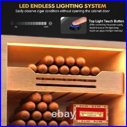 Cigar Humidor Cabinet Desktop Spanish Cedar Light Control Black Tesonway System
