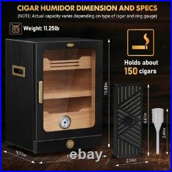 Cigar Humidor Cabinet Desktop Spanish Cedar Light Control Black Tesonway System