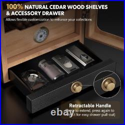 Cigar Humidor Cabinet Desktop Spanish Cedar Light Control Black Tesonway System