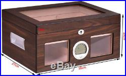 Cigar Humidor Cabinet Wooden Box Humidifier Lock Lid Storage Case Meter Men Gift