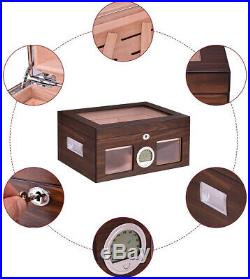 Cigar Humidor Cabinet Wooden Box Humidifier Lock Lid Storage Case Meter Men Gift
