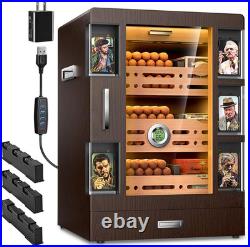 Cigar Humidor Cabinet with 5 Acrylic Display Cases, Adjustable LED Lighting, Ced
