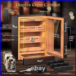 Cigar Humidor Cabinet with 5 Acrylic Display Cases, Adjustable LED Lighting, Ced