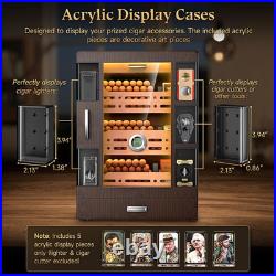 Cigar Humidor Cabinet with 5 Acrylic Display Cases, Adjustable LED Lighting, Ced Cigar Humidor Cabinet with 5 Acrylic Display Cases, Adjustable LED Lighting, Ced