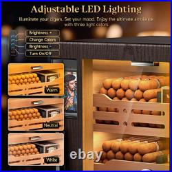 Cigar Humidor Cabinet with 5 Acrylic Display Cases, Adjustable LED Lighting, Ced
