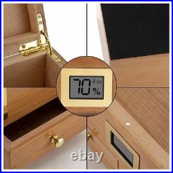 Cigar Humidor Case Box With Hygrometer Humidifier 2 Drawers Cedar Wood 25x19x13cm