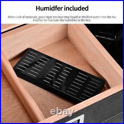 Cigar Humidor Case Cedar BLACK Wood Box Humidifier Hygrometer Travel Desktop Gla