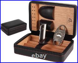 Cigar Humidor Case Lighter Cutter Set, Portable Humidifier Travel Cigar Box with
