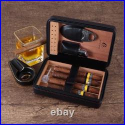 Cigar Humidor Case Lighter Cutter Set, Portable Humidifier Travel Cigar Box with