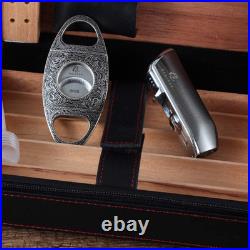 Cigar Humidor Case Lighter Cutter Set, Portable Humidifier Travel Cigar Box with