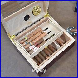 Cigar Humidor Case Wood Desktop Box Glass Top Humidifie Hygromete 50 Cigars