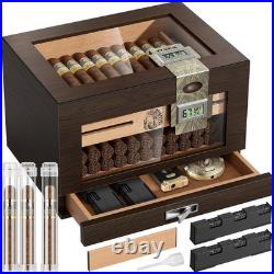 Cigar Humidor Cedar Wood Cigar Box with 2 Digital Hygrometer, 2 Humidifiers