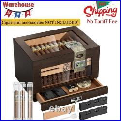 Cigar Humidor Cedar Wood Cigar Box with 2 Digital Hygrometer, 2 Humidifiers