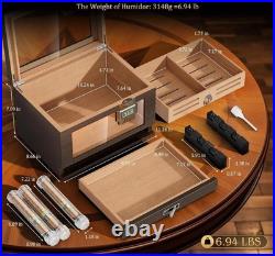 Cigar Humidor Cedar Wood Cigar Box with 2 Digital Hygrometer, 2 Humidifiers