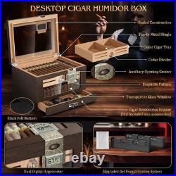 Cigar Humidor Cedar Wood Cigar Box with 2 Digital Hygrometer, 2 Humidifiers