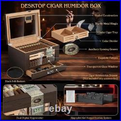 Cigar Humidor Cedar Wood Cigar Box with 2 Digital Hygrometer, 2 Humidifiers, Ced