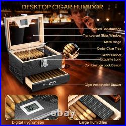 Cigar Humidor, Cedar Wood Humidor Cigar Box, Desktop Humidor with Hygrometer, Hu