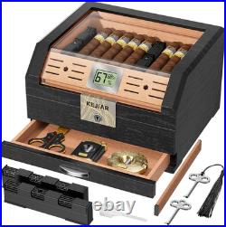 Cigar Humidor Cedar Wood Lined Humidor for 45-60 Cigars, Acrylic Top Cigar Box w