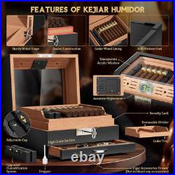 Cigar Humidor Cedar Wood Lined Humidor for 45-60 Cigars, Acrylic Top Cigar Box w
