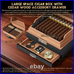 Cigar Humidor Cedar Wood Lined Humidor for 45-60 Cigars, Acrylic Top Cigar Box w