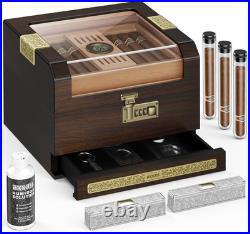 Cigar Humidor, Clear Top Cedar Wood Desktop Humidor, 2 Layer Cigar Humidor Box w