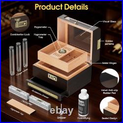 Cigar Humidor, Clear Top Cedar Wood Desktop Humidor, 2 Layer Cigar Humidor Box w