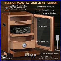 Cigar Humidor Desktop Cabinet Light Control Spanish Cedar Wood Shelves Brown