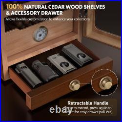 Cigar Humidor Desktop Cabinet Light Control Spanish Cedar Wood Shelves Brown