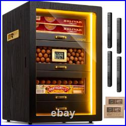 Cigar Humidor, Desktop Humidor Cabinet Triple-Sided Light with Digital Hygromete