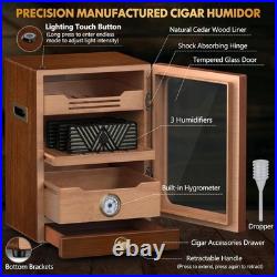 Cigar Humidor, Desktop Humidor Cabinet Triple-Sided Light with Digital Hygromete