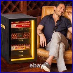 Cigar Humidor, Desktop Humidor Cabinet Triple-Sided Light with Digital Hygromete