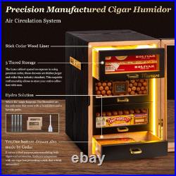 Cigar Humidor, Desktop Humidor Cabinet Triple-Sided Light with Digital Hygromete
