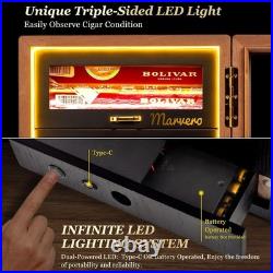 Cigar Humidor, Desktop Humidor Cabinet Triple-Sided Light with Digital Hygromete