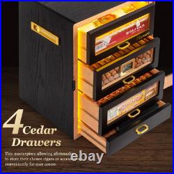 Cigar Humidor, Desktop Humidor Cabinet Triple-Sided Light with Digital Hygromete