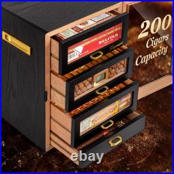 Cigar Humidor, Desktop Humidor Cabinet Triple-Sided Light with Digital Hygromete