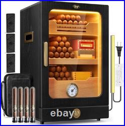 Cigar Humidor, Desktop Humidor Cabinet Triple-Sided Light with Digital Hygromete