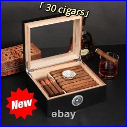 Cigar Humidor Digital Hygrometer Drawer Upgraded Black 30 Cigars