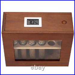 Cigar Humidor Digital Hygrometer Portable Glass Window Box Cedar Wood Fit 12-25