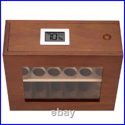 Cigar Humidor Digital Hygrometer Portable Glass Window Box Cedar Wood Fit 12-25