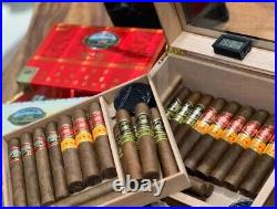 Cigar Humidor Glasstop Cedar Cigar Box Humidifier & Hygrometer & Drawer